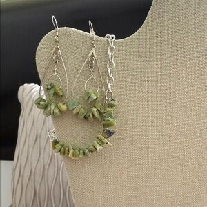 Handmade Hoop earring and bracelet set with Green stones.